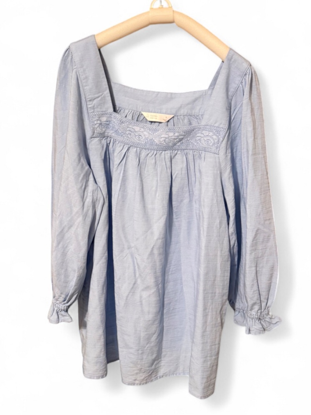 LC Lauren Conrad Light Blue Lace Yoke Square Neck Tunic